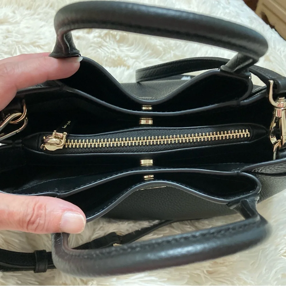 kate spade Black Pebbled Leather Satchel with Gold Logo